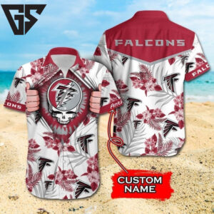 Atlanta Falcons Floral Skull Custom Hawaiian Shirt Atlanta Falcons Floral Skull Custom Hawaiian Shirt