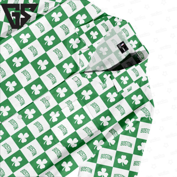 Boston Celtics Clover Checkerboard Hawaiian Shirt