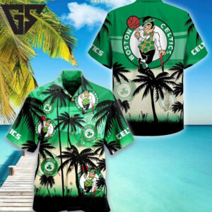 Boston Celtics Sunset Palm Hawaiian Shirt Boston Celtics Sunset Palm Hawaiian Shirt