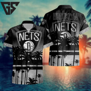 Brooklyn Nets Sunset Palms Hawaiian Shirt Brooklyn Nets Sunset Palms Hawaiian Shirt