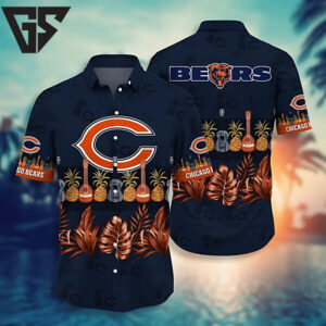 Chicago Bears Guitar Pineapple In Dark Blue Hawaiian Shirt Chicago Bears Guitar Pineapple In Dark Blue Hawaiian Shirt