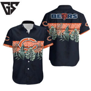 Chicago Bears Leaves In Orange Dark Blue Hawaiian Shirt Chicago Bears Leaves In Orange Dark Blue Hawaiian Shirt
