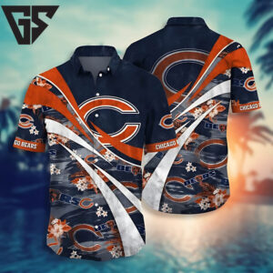 Chicago Bears Short Orange White Curve In Dark Hawaiian Shirt Chicago Bears Short Orange White Curve In Dark Hawaiian Shirt