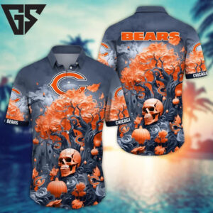 Chicago Bears Skull and Autumn Spirit Hawaiian Shirt Chicago Bears Skull and Autumn Spirit Hawaiian Shirt