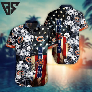 Chicago Bears White Flower In Stars Night Hawaiian Shirt Chicago Bears White Flower In Stars Night Hawaiian Shirt