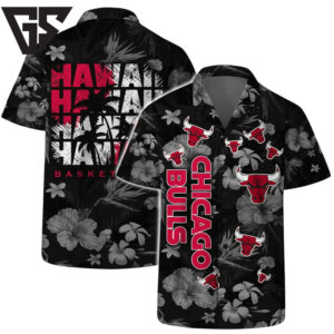 Chicago Bulls Hibiscus Blackout Hawaiian Shirt Chicago Bulls Hibiscus Blackout Hawaiian Shirt