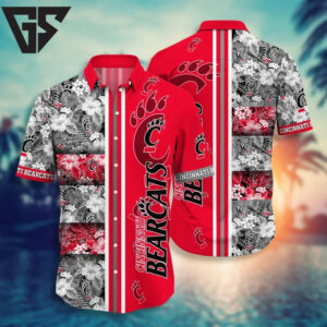 Cincinnati Bearcats Floral Stripe Hawaiian Shirt Cincinnati Bearcats Floral Stripe Hawaiian Shirt