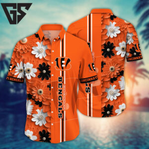 Cincinnati Bengals Bold Blossom Hawaiian Shirt Cincinnati Bengals Bold Blossom Hawaiian Shirt