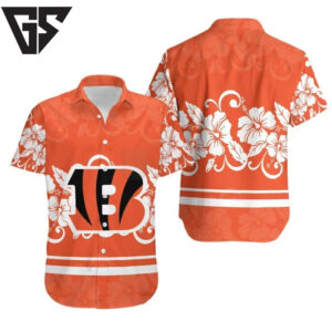 Cincinnati Bengals Classic Floral Stripe Hawaiian Shirt Cincinnati Bengals Classic Floral Stripe Hawaiian Shirt