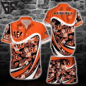 Cincinnati Bengals Floral Wave Matching Hawaiian Shirt Cincinnati Bengals Floral Wave Matching Hawaiian Shirt