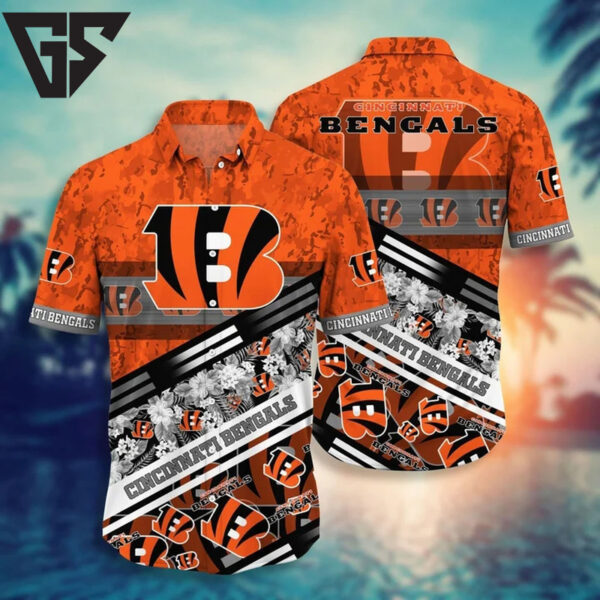Cincinnati Bengals Floral Waves Hawaiian Shirt