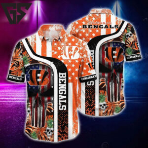 Cincinnati Bengals Skull Patriot Hawaiian Shirt Cincinnati Bengals Skull Patriot Hawaiian Shirt
