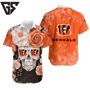 Cincinnati Bengals Skull Rose Hawaiian Shirt Cincinnati Bengals Skull Rose Hawaiian Shirt