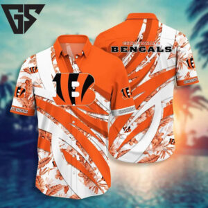 Cincinnati Bengals Tropical Leaf Hawaiian Shirt Cincinnati Bengals Tropical Leaf Hawaiian Shirt