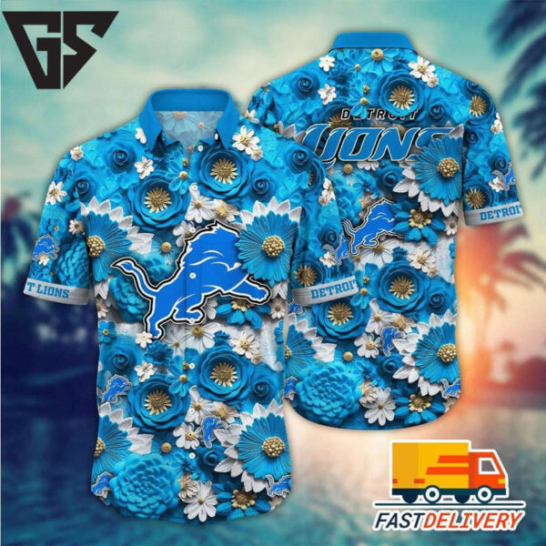 Detroit Lions Blue Blossom Floral Hawaiian Shirt