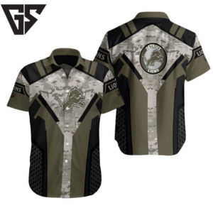 Detroit Lions Camouflage Commander Hawaiian Shirt Detroit Lions Camouflage Commander Hawaiian Shirt