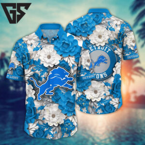 Detroit Lions Floral Victory Hawaiian Shirt Detroit Lions Floral Victory Hawaiian Shirt