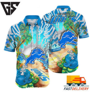 Detroit Lions Ocean Wave Hawaiian Shirt Detroit Lions Ocean Wave Hawaiian Shirt