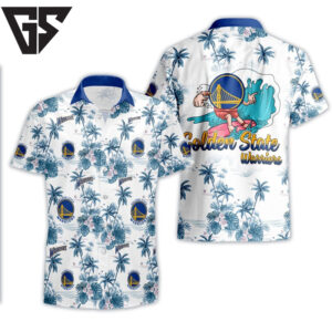 Golden State Warriors Surf & Palm Hawaiian Shirt Golden State Warriors Surf & Palm Hawaiian Shirt