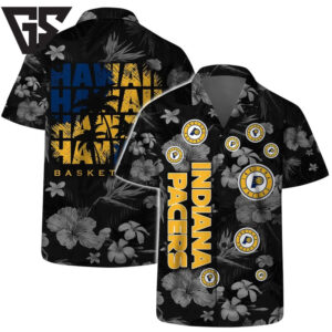Indiana Pacers Hawaiian Floral Blackout Shirt Indiana Pacers Hawaiian Floral Blackout Shirt