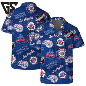 LA Clippers All-Over Logos Hawaiian Shirt LA Clippers All-Over Logos Hawaiian Shirt