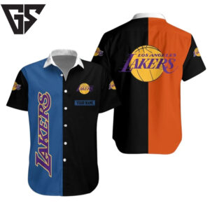Los Angeles Lakers Bold Color Block Hawaiian Shirt Los Angeles Lakers Bold Color Block Hawaiian Shirt