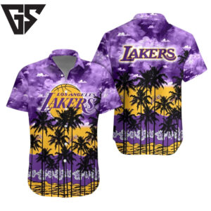 Los Angeles Lakers Sunset Palm Hawaiian Shirt Los Angeles Lakers Sunset Palm Hawaiian Shirt