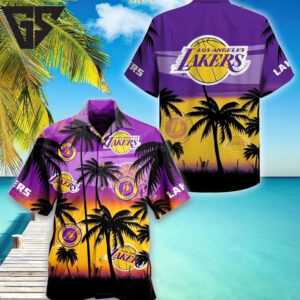 Los Angeles Lakers Sunset Palms Hawaiian Shirt Los Angeles Lakers Sunset Palms Hawaiian Shirt