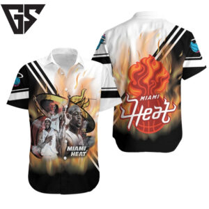 Miami Heat Big Three Chris Bosh Lebron James Dwyane Wade On Fire Hawaiian Shirt