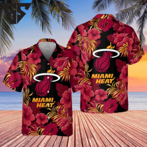 Miami Heat Hibiscus Night Hawaiian Shirt Miami Heat Hibiscus Night Hawaiian Shirt