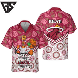 Miami Heat Mascot Eat Sleep Heat Repeat Hawaiian Shirta