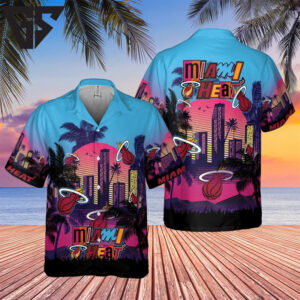 Miami Heat Neon Skyline Hawaiian Shirt Miami Heat Neon Skyline Hawaiian Shirt