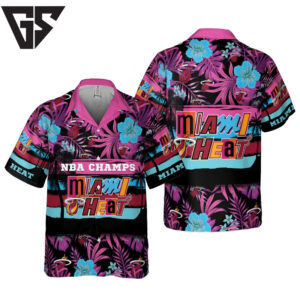 Miami Heat Neon Tropics Hawaiian Shirt Miami Heat Neon Tropics Hawaiian Shirt