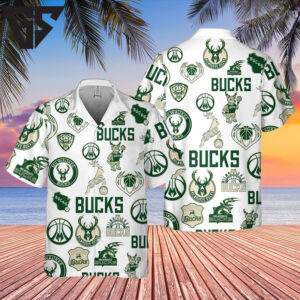 Milwaukee Bucks All-Over Logo Hawaiian Shirt Milwaukee Bucks All-Over Logo Hawaiian Shirt