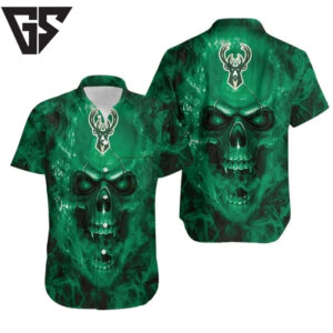 Milwaukee Bucks Skull Smoke Hawaiian Shirt Milwaukee Bucks Skull Smoke Hawaiian Shirt