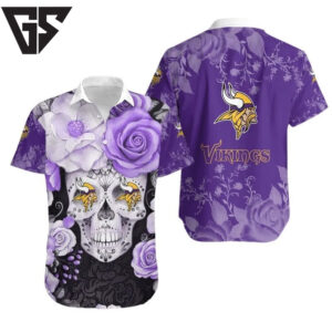 Minnesota Vikings Day of the Dead Hawaiian Shirt Minnesota Vikings Day of the Dead Hawaiian Shirt