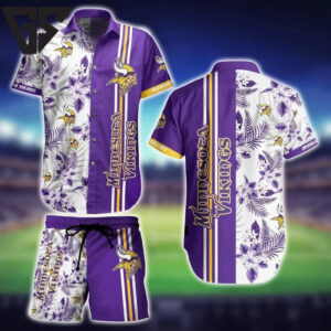 Minnesota Vikings Floral Stripe Hawaiian Shirt Minnesota Vikings Floral Stripe Hawaiian Shirt