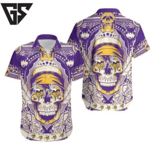 Minnesota Vikings Skull Emblem Hawaiian Shirt Minnesota Vikings Skull Emblem Hawaiian Shirt