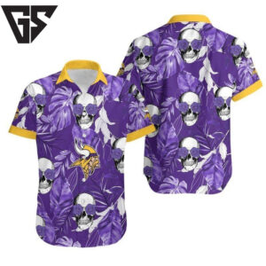 Minnesota Vikings Skull Leaves Hawaiian Shirt Minnesota Vikings Skull Leaves Hawaiian Shirt