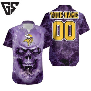 Minnesota Vikings Skull Storm Custom Hawaiian Shirt Minnesota Vikings Skull Storm Custom Hawaiian Shirt