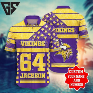 Minnesota Vikings Stars & Stripes Custom Hawaiian Shirt Minnesota Vikings Stars & Stripes Custom Hawaiian Shirt
