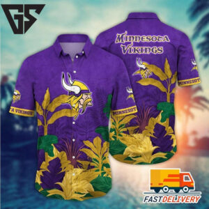 Minnesota Vikings Tropical Leaf Hawaiian Shirt Minnesota Vikings Tropical Leaf Hawaiian Shirt