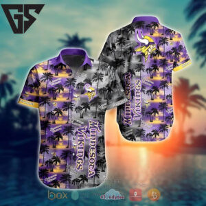 Minnesota Vikings Twilight Palm Breeze Hawaiian Shirt Minnesota Vikings Twilight Palm Breeze Hawaiian Shirt