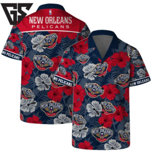 New Orleans Pelicans Hibiscus Wave Hawaiian Shirt New Orleans Pelicans Hibiscus Wave Hawaiian Shirt
