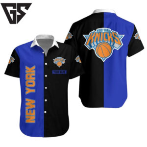 New York Knicks Custom Split Color Hawaiian Shirt New York Knicks Custom Split Color Hawaiian Shirt