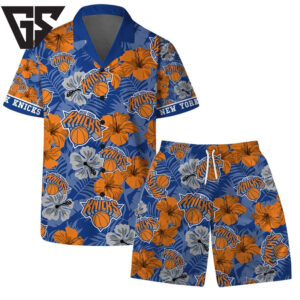 New York Knicks Tropical Hoops Hawaiian Shirt New York Knicks Tropical Hoops Hawaiian Shirt
