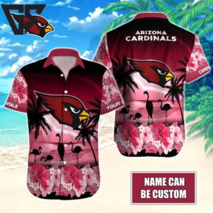 Personalized Arizona Cardinals Flamingo Sunset Hawaiian Shirt Personalized Arizona Cardinals Flamingo Sunset Hawaiian Shirt