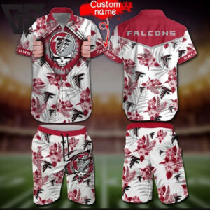 Personalized Atlanta Falcons Floral Skull Hawaiian Shirt