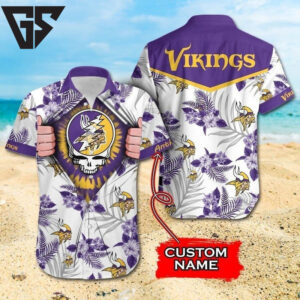 Personalized Minnesota Vikings Floral Shield Hawaiian Shirt Personalized Minnesota Vikings Floral Shield Hawaiian Shirt