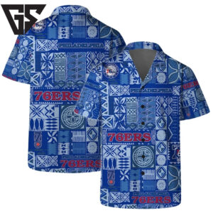 Philadelphia 76ers Blue Tile Pattern Hawaiian Shirt Philadelphia 76ers Blue Tile Pattern Hawaiian Shirt